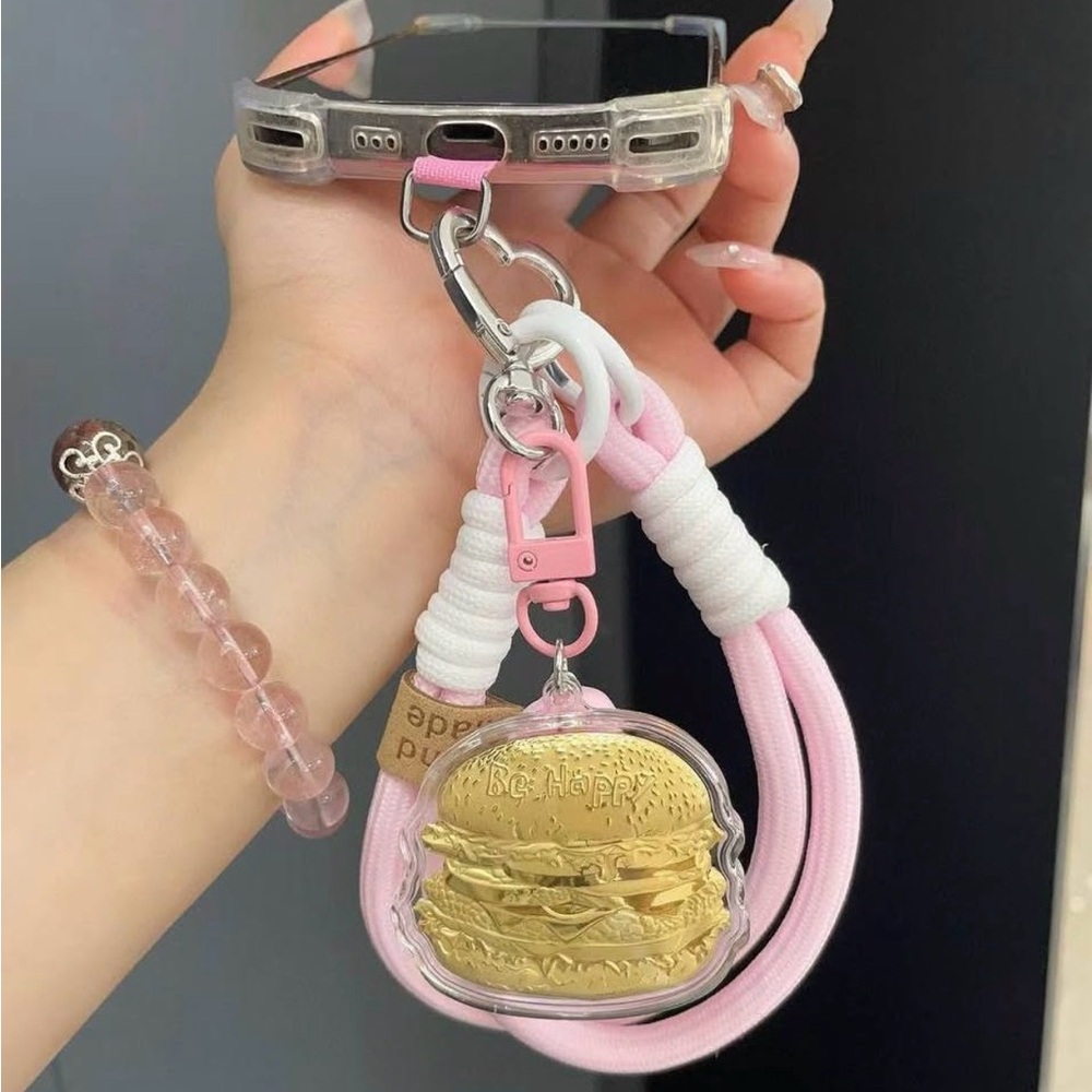 Hello Kitty & Burger Pink Phone Wrist Strap Keychain